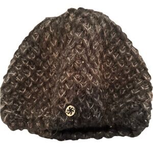 Black Knit Beanie with Logo | Chunky Sparkle Winter Hat One Size